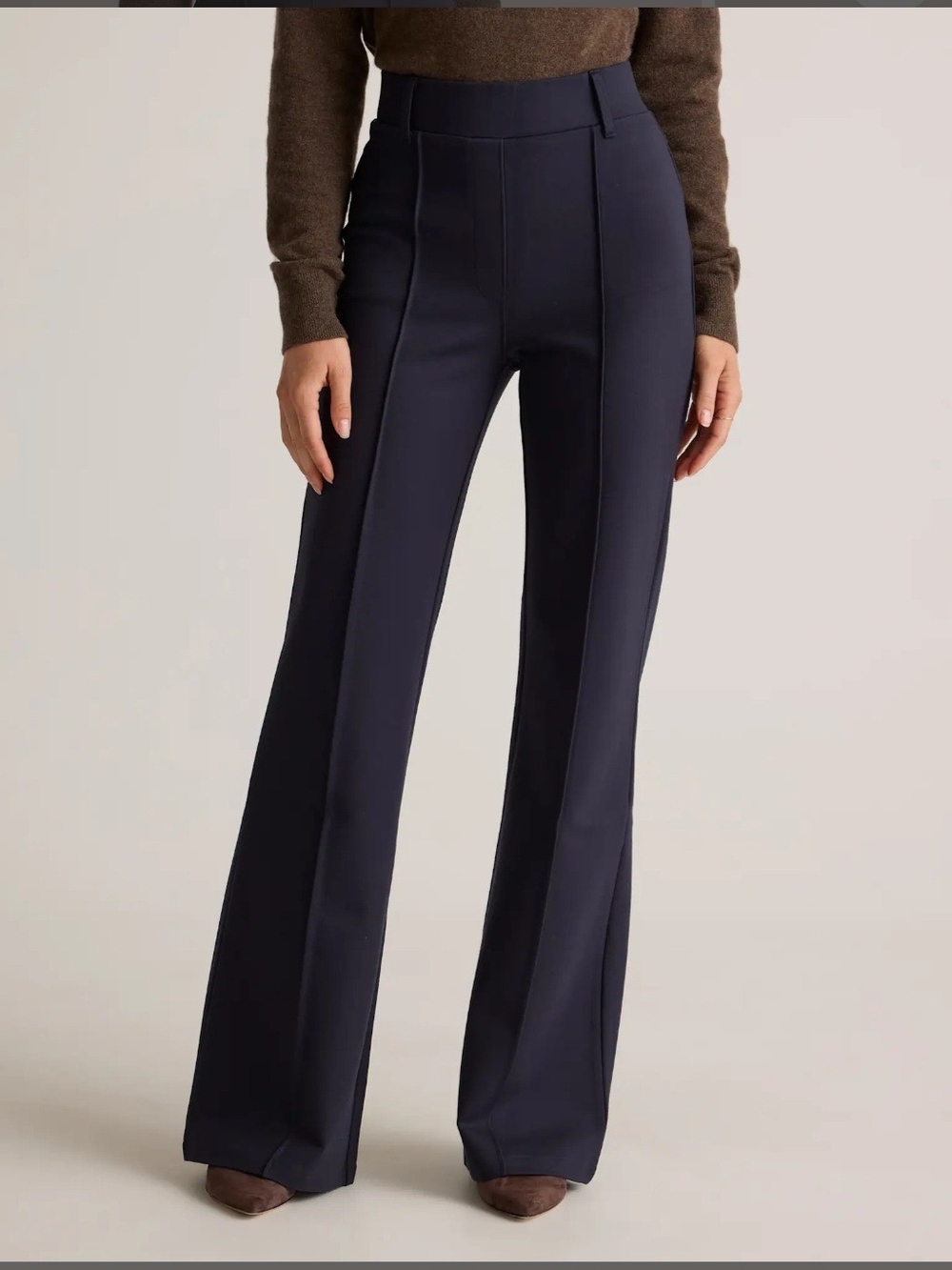 QUINCE High-Rise Navy Wide-Leg Ponte Pants - Women